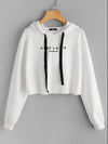 EZwear letter Graphic Drop Shoulder  Raw hem crop hoodie