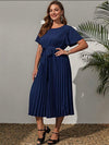 Butterfly pleated round neck pleated women’s dress