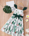 Toddler girls floral & plants print ruffle trim belted dress