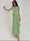 Aloruh Elegant Office/Commute Open Front Button Accent Long Top & Pleated Skirt 2 Pieces Suit, Collegiate Style