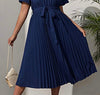 Butterfly pleated round neck pleated women’s dress