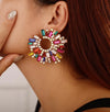 1 Pair Chic Alloy Rhinestone & Crystal Sunflower Design Earrings, Flashy & Luxurious