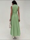 Aloruh Elegant Office/Commute Open Front Button Accent Long Top & Pleated Skirt 2 Pieces Suit, Collegiate Style