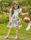 Kids EVRYDAY Young Girl Yellow Solid Color Sweet & Comfortable Holiday Dress With Stand Collar And Ruffled Sleeves For Summer