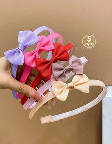  5pcs Kids' Colorful Fabric Cute Bow Hairbands