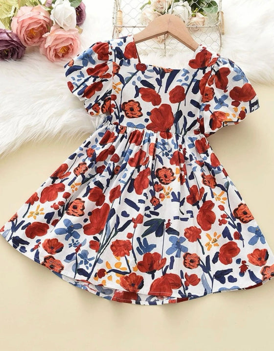 GIRLS Toddler Girls Floral Print Ruffle Trim Dress