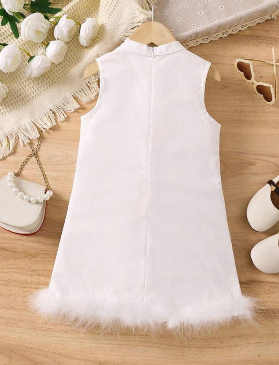 GIRLS Young Girl Fuzzy Trim Mock Neck Tank Dress