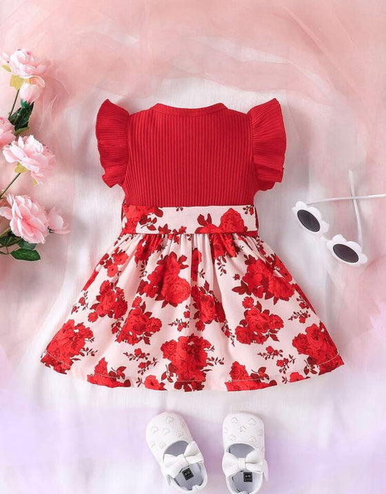 GIRLS Baby Floral Print Ruffle Trim Dress