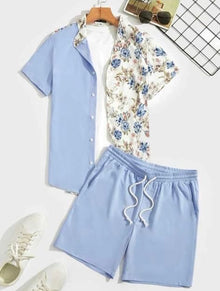  MALE FLORAL TWO TONE SHIRT AND SHORTS SET