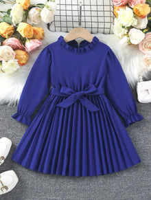  Kids SUNSHNE Toddler Girls Frill Trim Flounce Sleeve Belted Dress