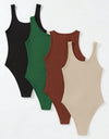 4pcs Solid Ribbed Knit Bodysuit