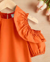 Young Girl Cold Shoulder Ruffle Trim Keyhole Back Blouse