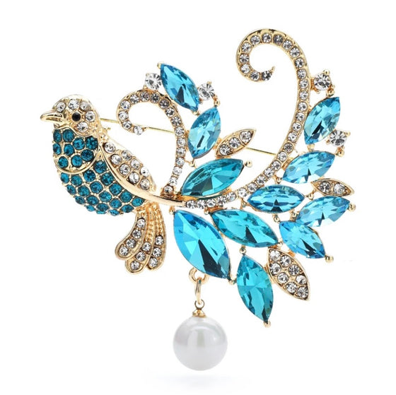 Wuli&baby Bird Brooch Pins for Women Luxury Rhinestone Blue Gorgeous Brooches Party Office Jewelry Gifts