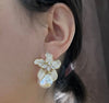 Fashion Jewelry Exaggerated Maple Leaf Flower Zircon Pearl Pendant Earring