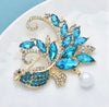 Wuli&baby Bird Brooch Pins for Women Luxury Rhinestone Blue Gorgeous Brooches Party Office Jewelry Gifts