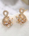 2pcs Fashionable Cubic Zirconia Flower Decor Stud Earrings Suitable For Daily Wear By Women