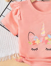 GIRLS Kids EVRYDAY Toddler Girls Unicorn Print Ruffle Trim Tee & Bow Front Shorts