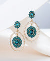 1pair Gold-Color Rhinestone & Pearl Bohemian Style Earrings For Women, Fashionable And Shiny Accessories