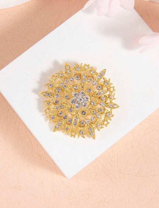 1pc Round Rhinestone Traditional Alloy Brooch Pin For Shirts, Dresses, Suitable For Festivals, Weddings And Daily Wear