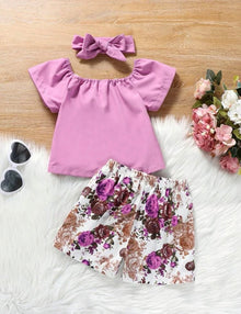  GIRLS Kids EVRYDAY Toddler Girls Raglan Sleeve Top & Floral Print Bow Shorts