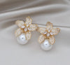 Fashion Jewelry Exaggerated Maple Leaf Flower Zircon Pearl Pendant Earring