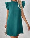 Round Neck Short Puff Sleeve Ruffled Bubble Texture Dress