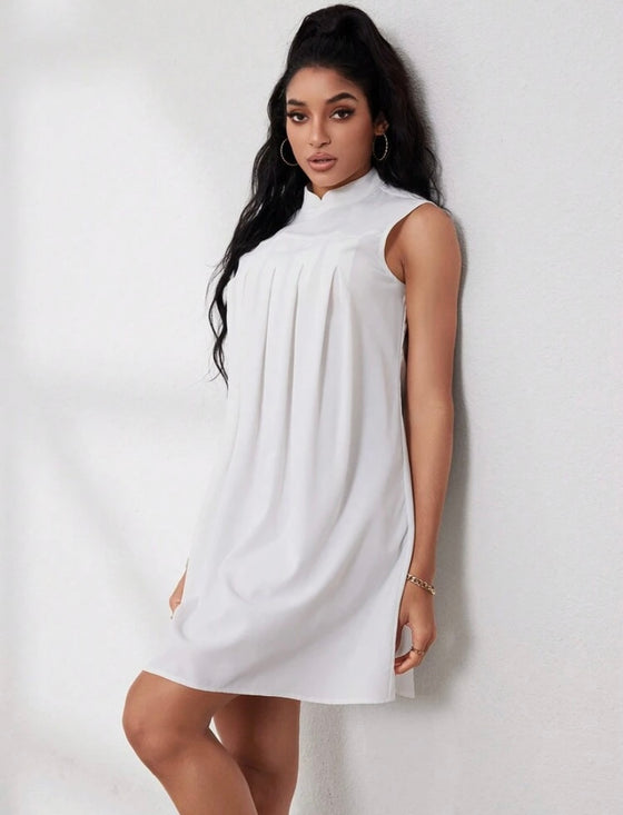 Women's Fashion Solid Color Sleeveless Stand Collar Dress