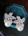 1pair Fashion Cubic Zirconia Flower Imitation Faux Pearl Earrings