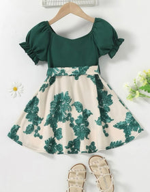  GIRLS Kids SUNSHNE Toddler Girls Floral Print Puff Sleeve Shirred Belted Dress