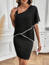 Casual Asymmetrical Collar Sleeveless Dress With Contrast Trim