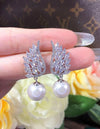 1 Pair Glamorous Cubic Zirconia & Faux Pearl Drop Earrings For Women