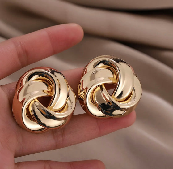 Big Statement Gold Metal Alloy Geometric Twisted Stud Earrings