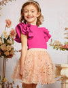 Kids CHARMNG Young Girl Solid Color Round Neck Casual Top With Ruffled Cap Sleeves