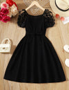 Tween Girl Appliques Mesh Sleeve Dress