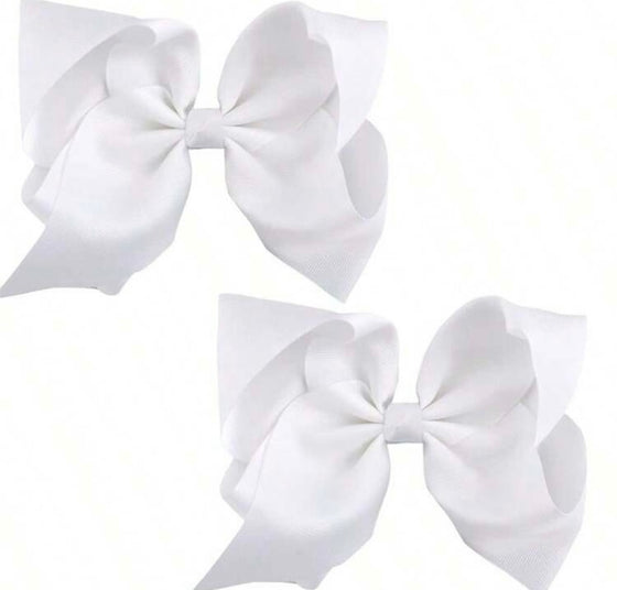 2Pcs/Pack White 8 Inch (20CM) Hair Bows Clips, Big Hair Bows for Girls Toddler Boutique Grosgrain Ribbon Big Large Bows Alligator Clips Kids Hair Accessories