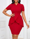 Fashionable Elegant Petal Shaped Mesh Splice Top + Bodycon Skirt, 2pcs/Set