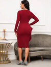 Solid Color Notched Neckline Elegant Dress