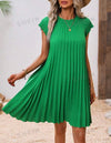 Solid Color Round Neck Pleated Casual Short Sleeve Dress