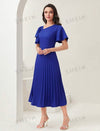 Asymmetrical Neck Butterfly Sleeve Pleated Hem Dress Without Belt