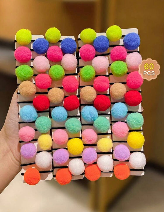 60pcs Children's Hair Accessories Colorful Cute Balls Hair Ties, Won'T Hurt Hair
