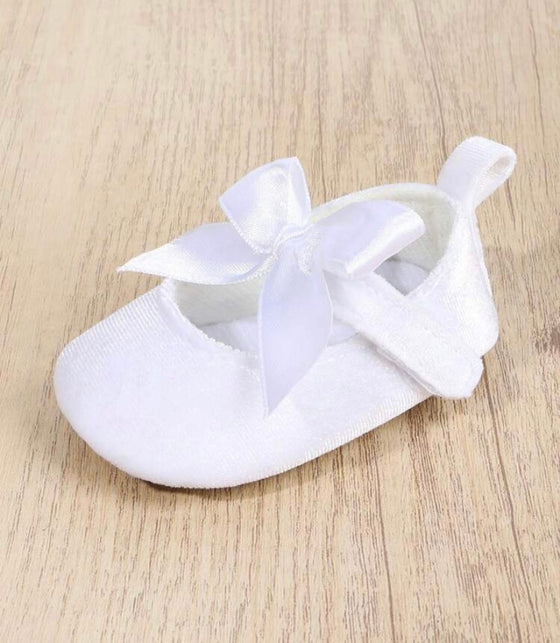 1 Pair Baby Girls' Solid Color Bow Knot Soft Fabric Shoes With Design, Suitable For Spring And Autumn, 0-4Months