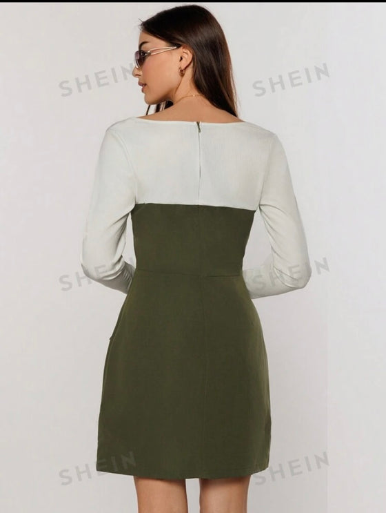 Color Block Cargo Pocket Dress