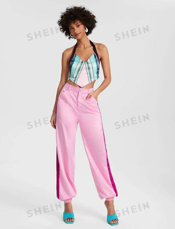 High Waist Contrast Side Seam Pants