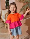 Kids SUNSHNE Toddler Girls 1pc Colorblock Flounce Sleeve Peplum Blouse