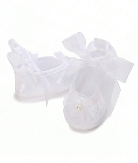 0-1 Year Baby Girls' White Christening Shoes, Princess Soft Bottom Walking Shoes