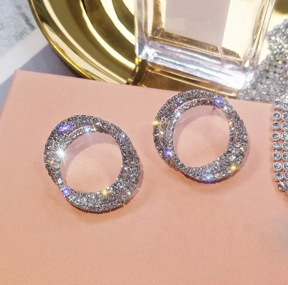 Korean Style Small Circle Stud Earrings Luxury Gold Silver Color Fashion Rhinestone Earring