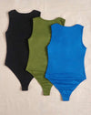 3pcs Solid Ruched Front Bodysuit