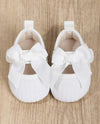 1pair Infant Girls' Solid Color Butterfly Knot Cloth Bottom Magic Sticker Design Comfortable & Breathable Mary Jane Princess Single Shoes Suitable For Spring & Autumn, 0-4Months