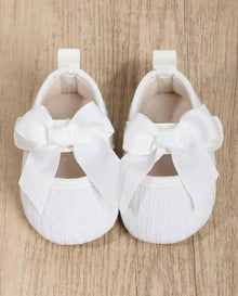  1pair Infant Girls' Solid Color Butterfly Knot Cloth Bottom Magic Sticker Design Comfortable & Breathable Mary Jane Princess Single Shoes Suitable For Spring & Autumn, 0-4Months