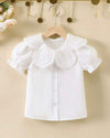 Kids EVRYDAY Young Girl White Elegant And Romantic Plain Shirt With Peter Pan Collar And Princess Sleeves For Summer